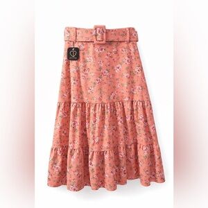 Elegant Floral Coral A-Line Skirt